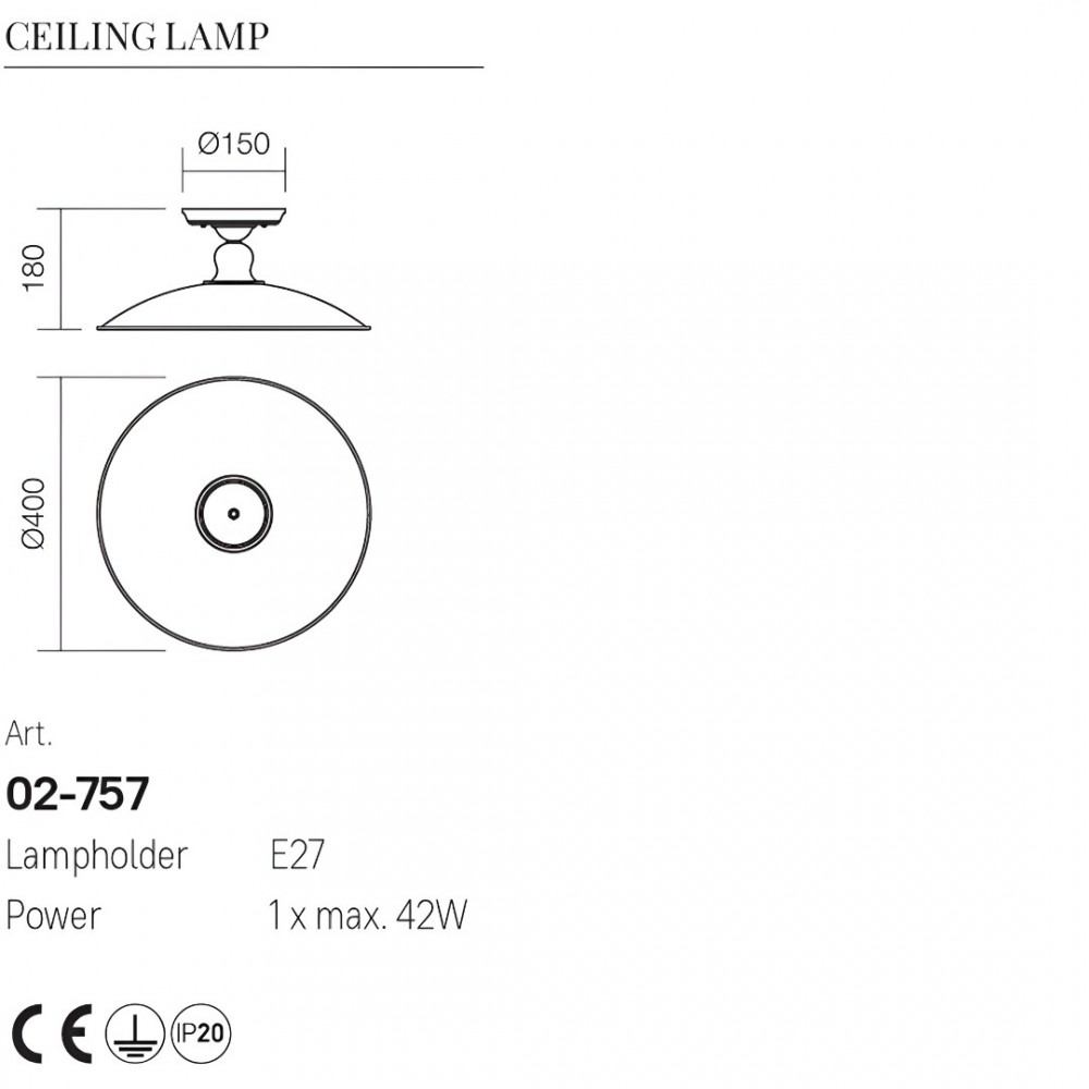 Ceiling lamp Incanti Lena, metal, antique black/matt gold, 1XE27, D.40 cm