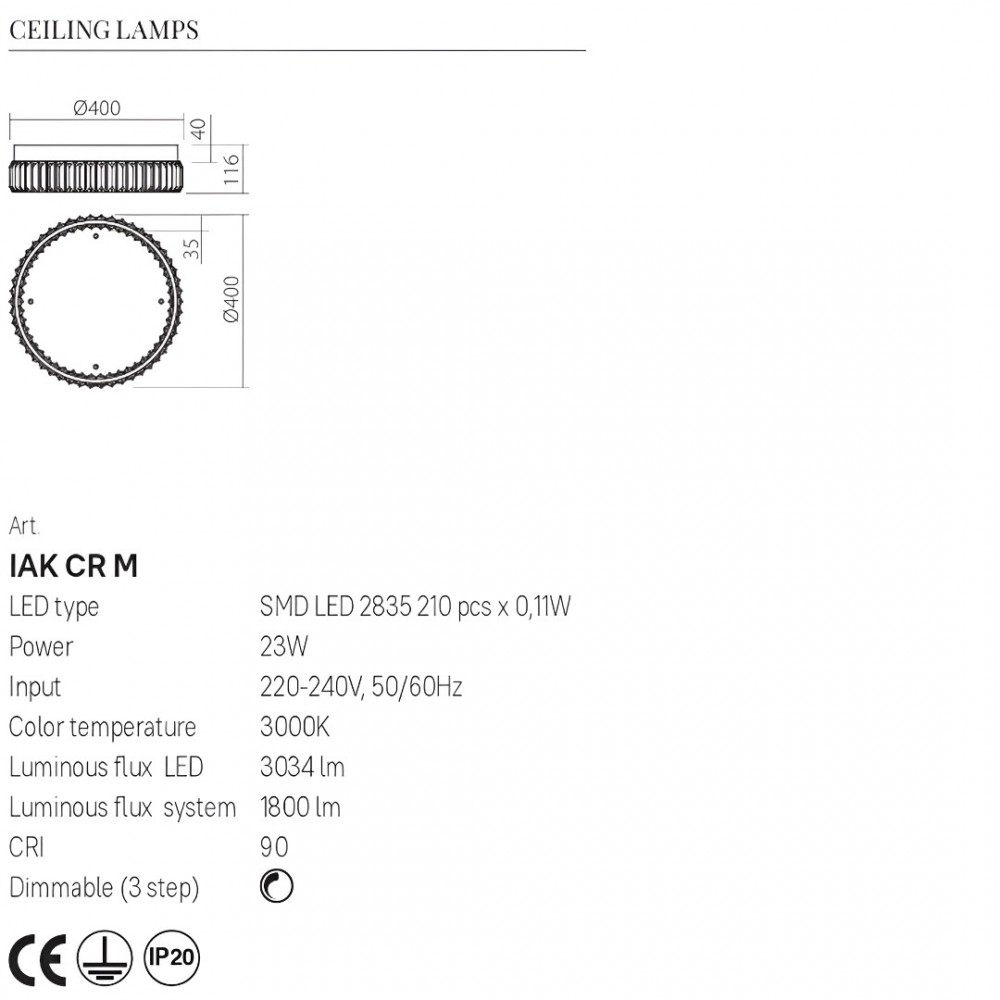 Ceiling lamp Incanti Akala, metal, gold plated, dimmable, LED, 23W, 1800 lumens, warm white 3000K, D.40 cm