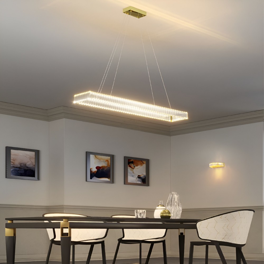 Suspension Incanti Akala, metal, gold plated, dimmable, LED, 60W, 4560 lumens, warm white 3000K, L.120 cm