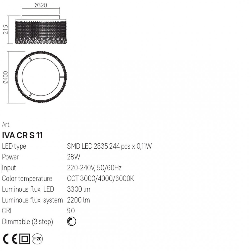 Ceiling lamp Incanti Vanesia, metal, brushed gold, dimmable, LED CCT, 28W, 2200 lumens, 3000K/4000K/6000K, D.40 cm