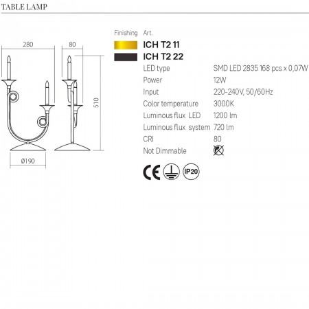 Table lamp Incanti Chateau, metal, matt black, LED, 12W, 720 lumens, warm white 3000K, H.51 cm