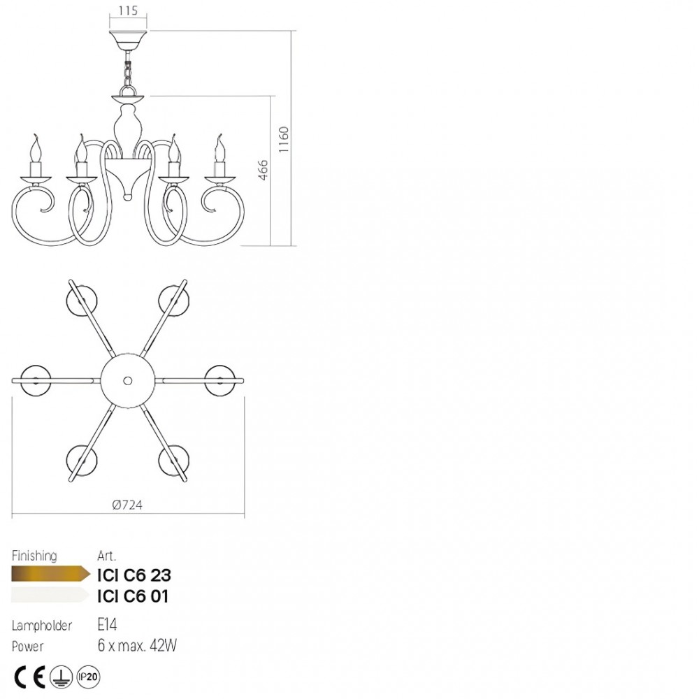 Chandelier Incanti Circe, metal, bronze, 6XE14, D.72 cm