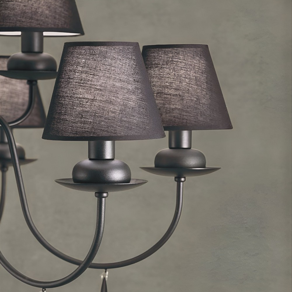 Chandelier Incanti Elizee, metal, fabric, matt black, 6XE14, D.75 cm