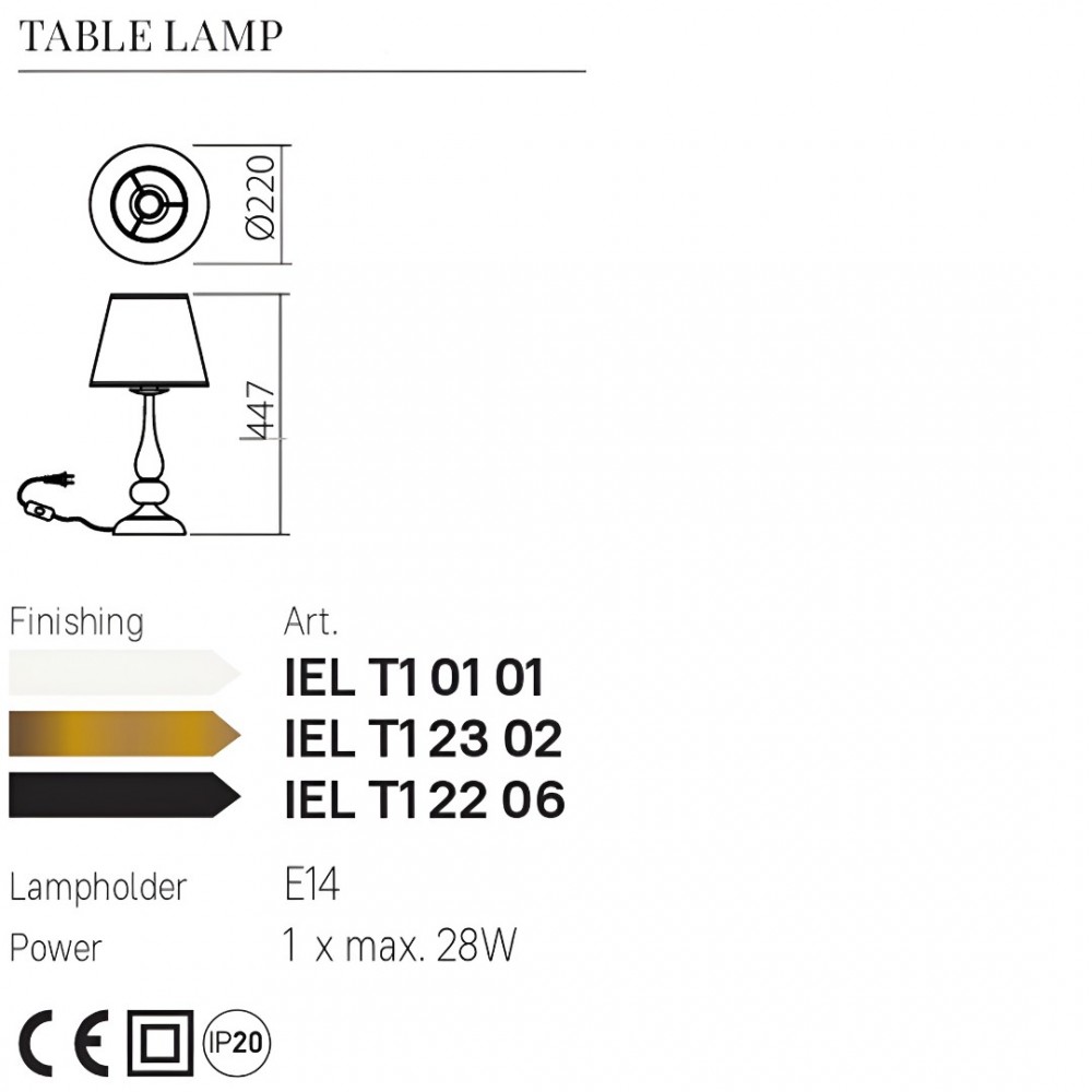 Table lamp Incanti Elizee, metal, fabric, matt black, 1XE14, H.45 cm