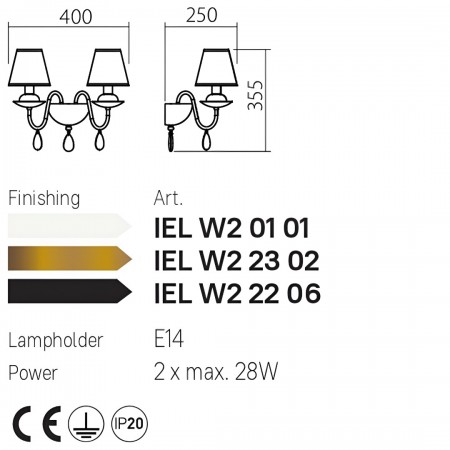 Wall lamp Incanti Elizee, metal, fabric, bronze, 2XE14, H.35 cm