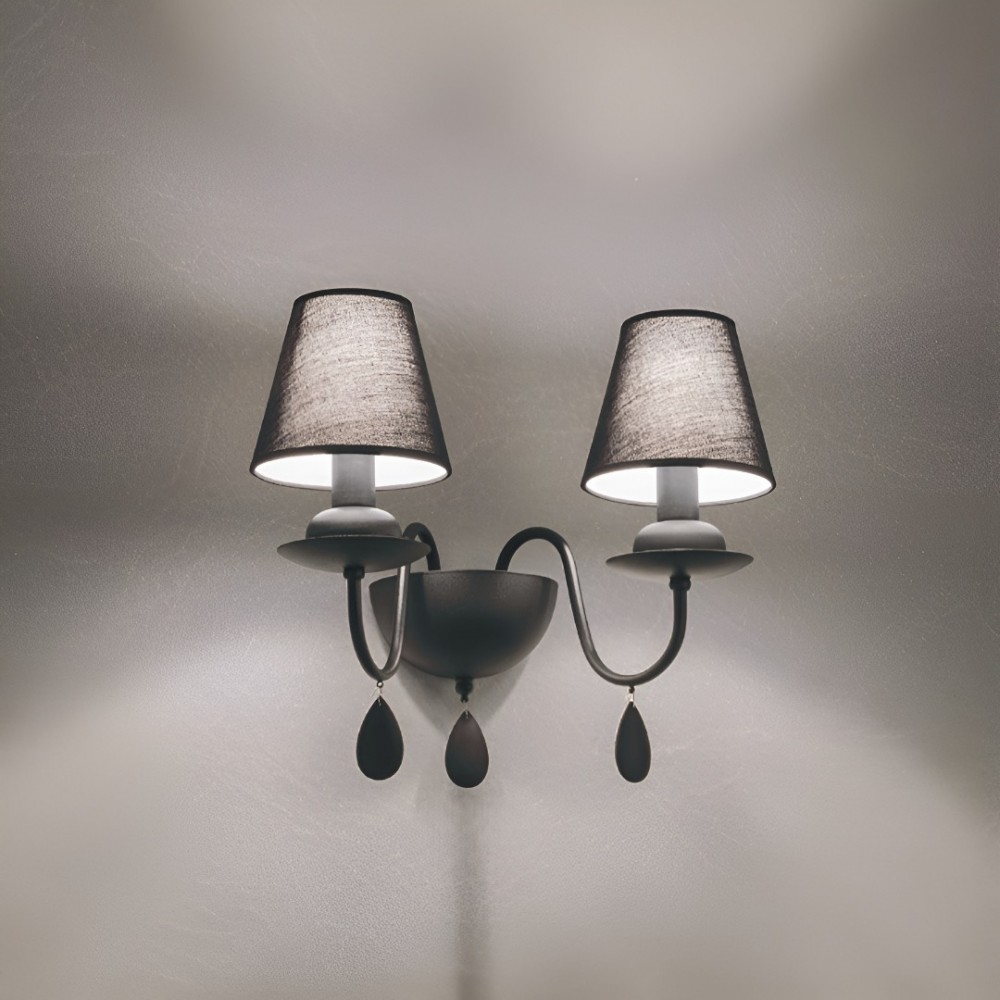 Wall lamp Incanti Elizee, metal, fabric, matt black, 2XE14, H.35 cm