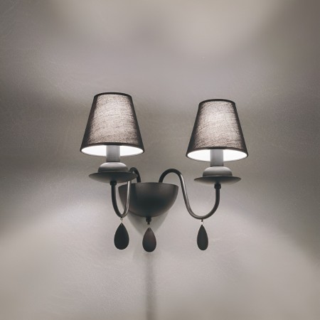 Wall lamp Incanti Elizee, metal, fabric, matt black, 2XE14, H.35 cm