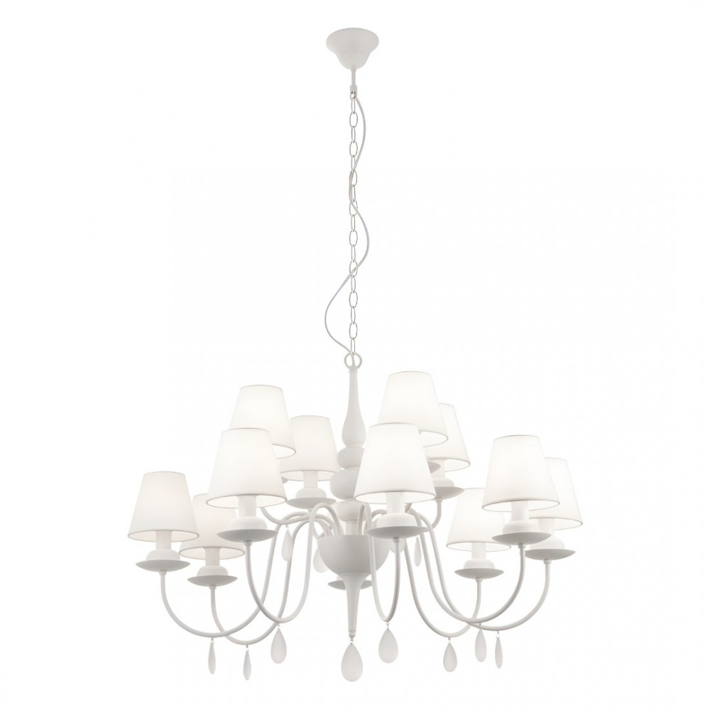 Chandelier Incanti Elizee, metal, fabric, matt white, 12XE14, D.92 cm