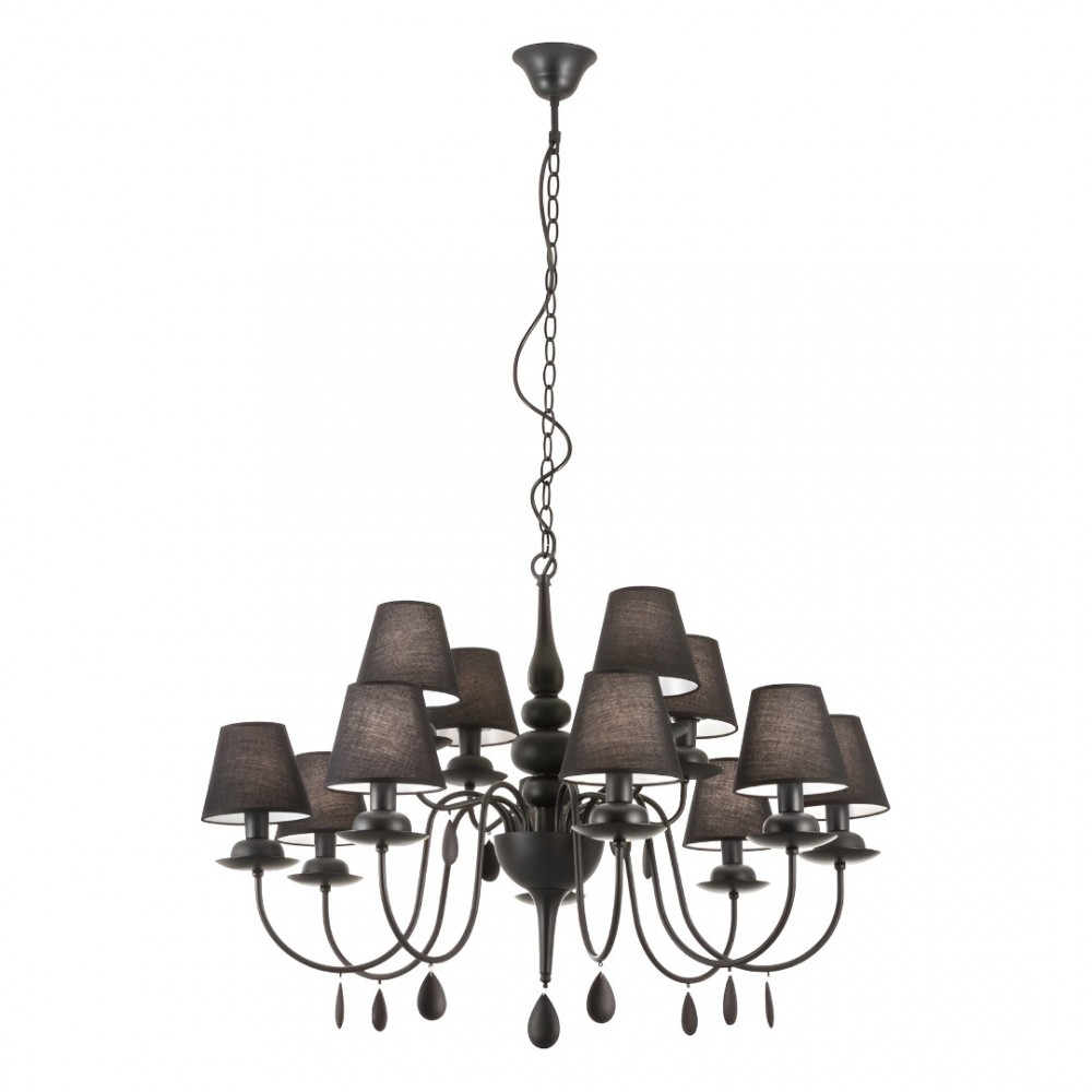 Chandelier Incanti Elizee, metal, fabric, matt black, 12XE14, D.92 cm