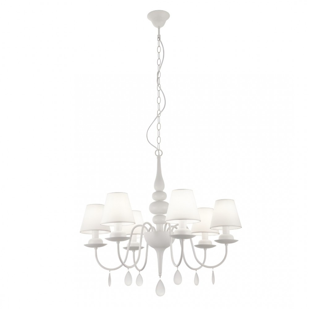 Chandelier Incanti Elizee, metal, fabric, matt white, 6XE14, D.75 cm