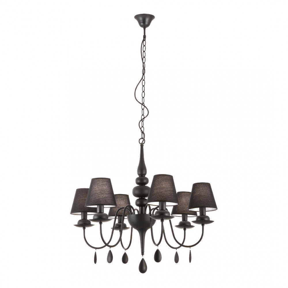 Chandelier Incanti Elizee, metal, fabric, matt black, 6XE14, D.75 cm