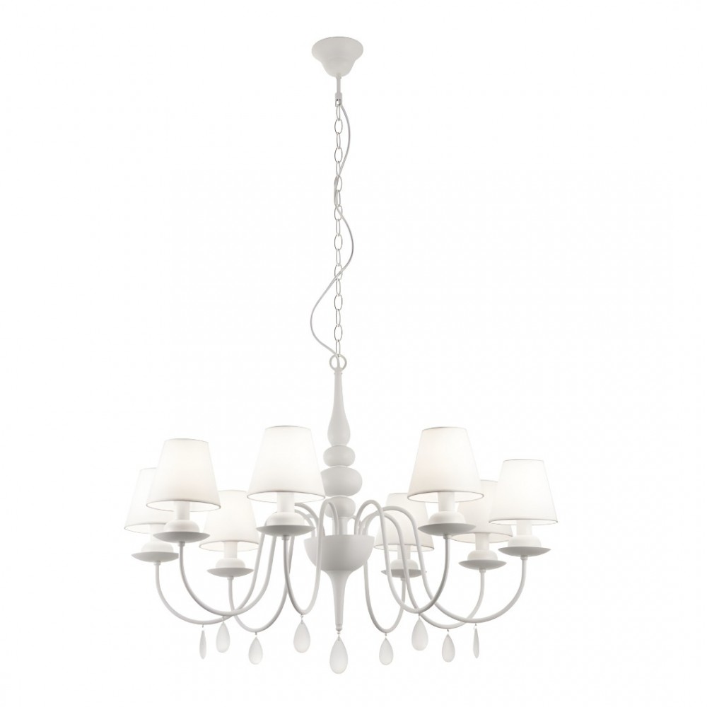 Chandelier Incanti Elizee, metal, fabric, matt white, 8XE14, D.92 cm