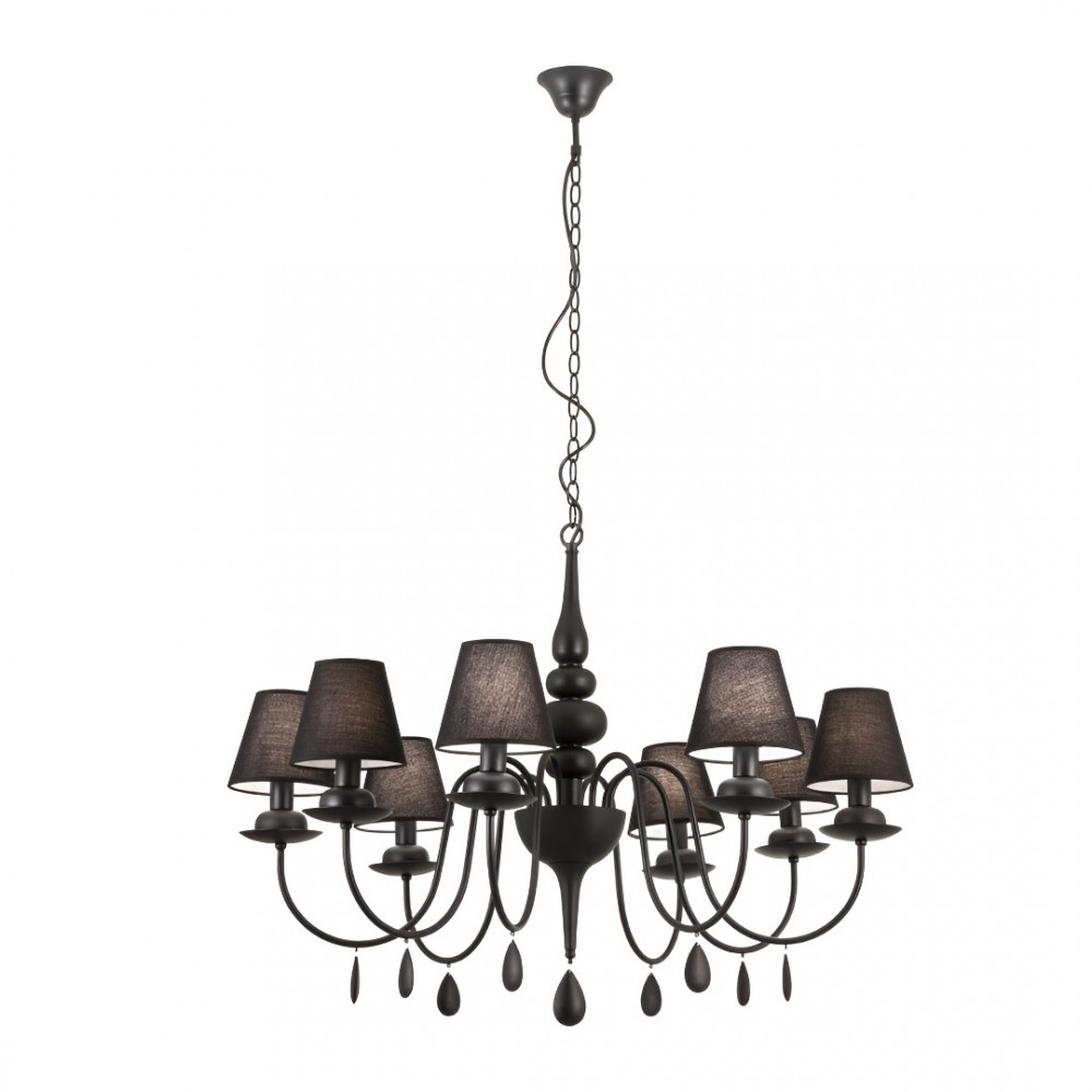 Chandelier Incanti Elizee, metal, fabric, matt black, 8XE14, D.92 cm