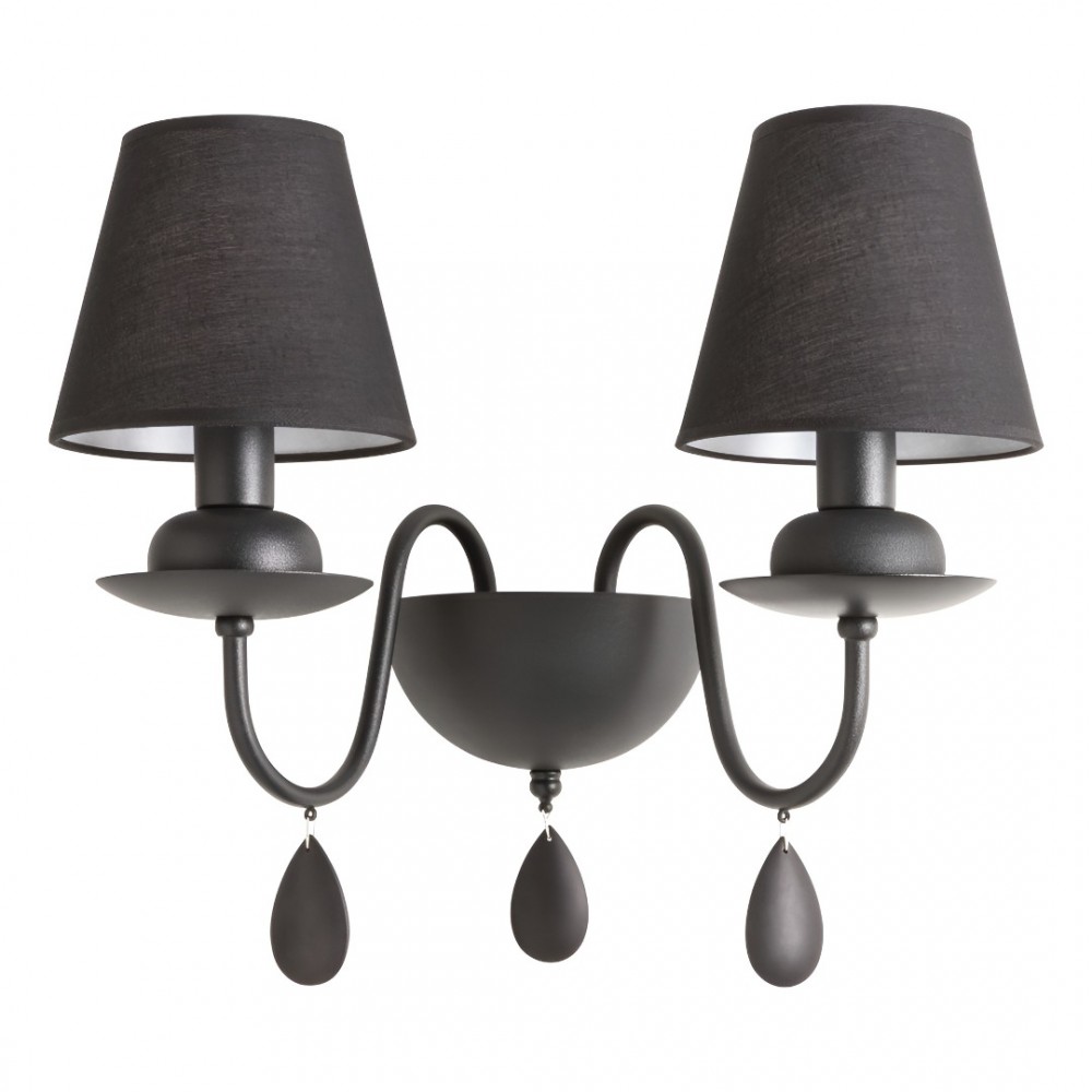 Wall lamp Incanti Elizee, metal, fabric, matt black, 2XE14, H.35 cm