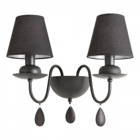Wall lamp Incanti Elizee, metal, fabric, matt black, 2XE14, H.35 cm