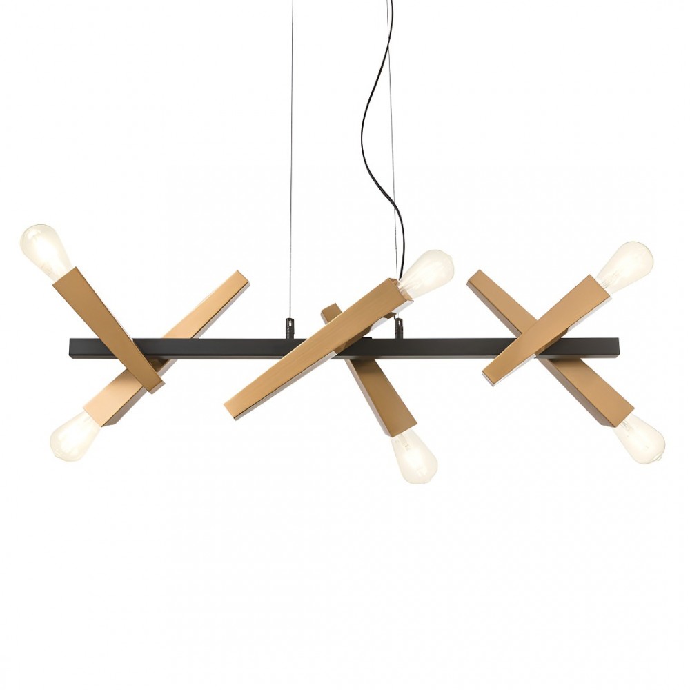 Suspension Incanti Galea, metal, matt black/antique brass, 6XE27, L.96 cm