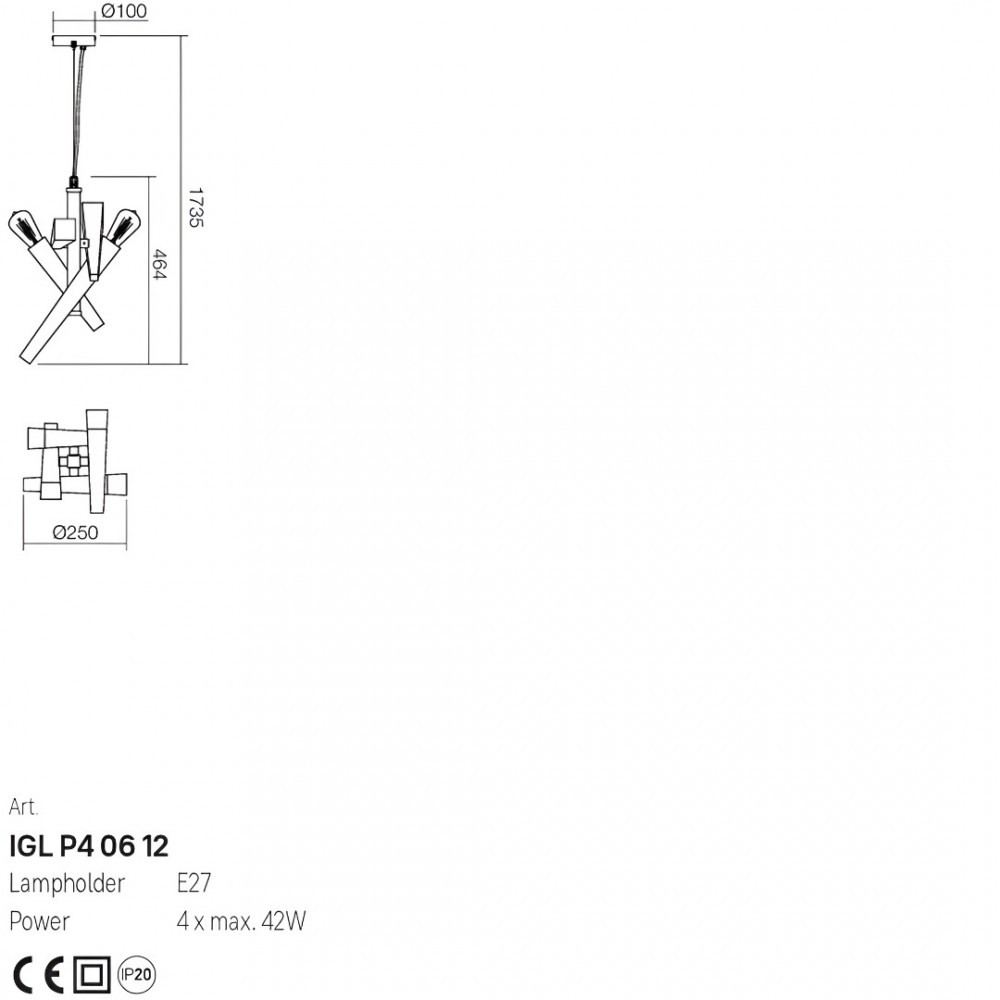 Suspension Incanti Galea, metal, matt black/antique brass, 4XE27, D.25 cm