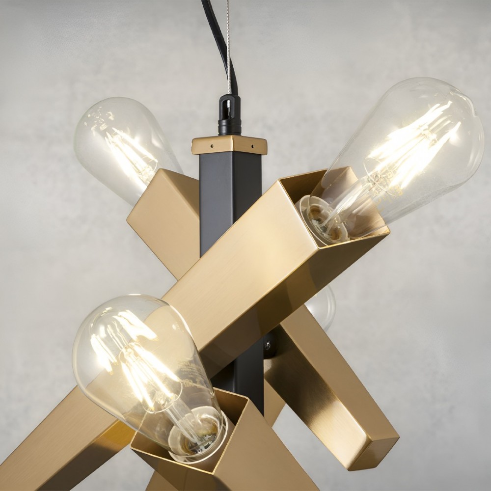 Suspension Incanti Galea, metal, matt black/antique brass, 4XE27, D.25 cm