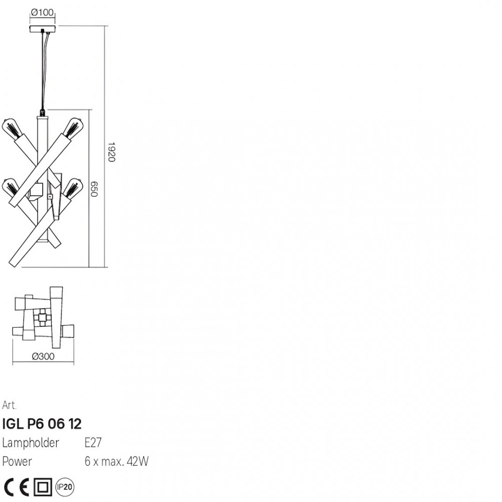 Suspension Incanti Galea, metal, matt black/antique brass, 6XE27, D.30 cm
