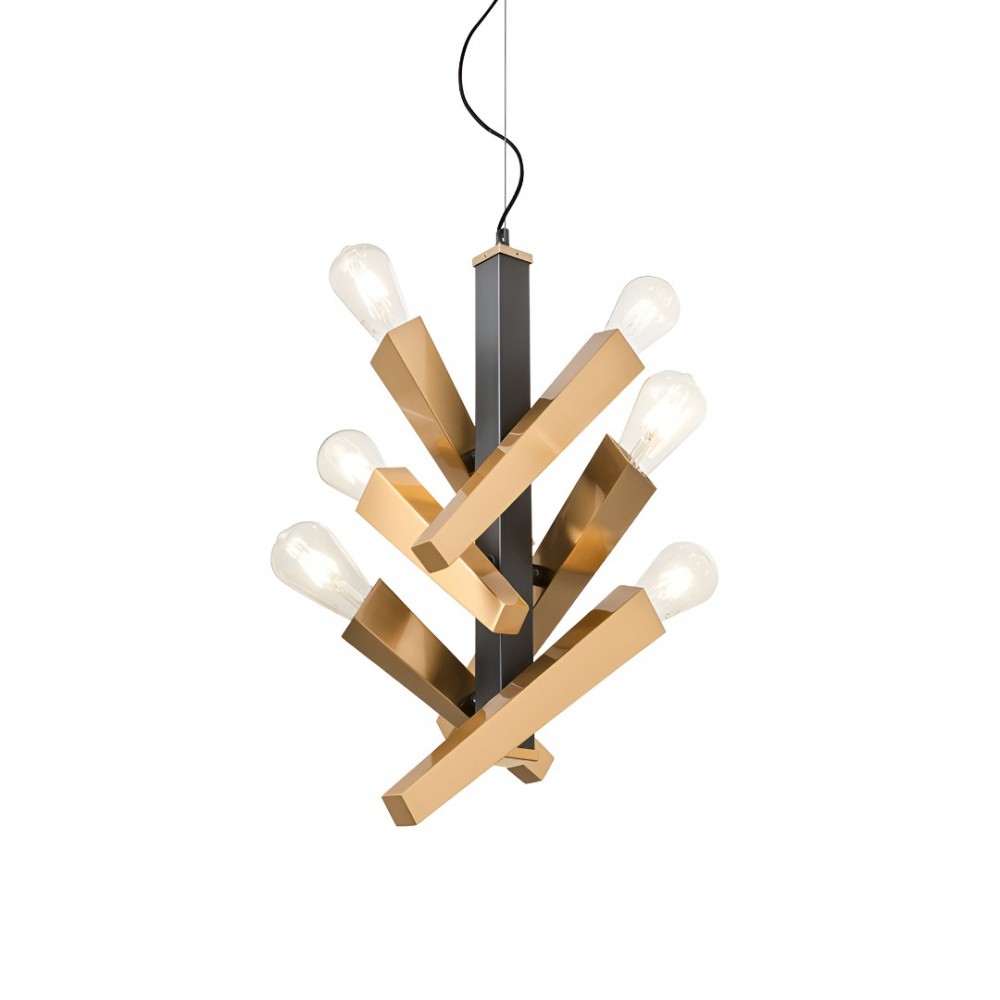 Suspension Incanti Galea, metal, matt black/antique brass, 6XE27, D.30 cm