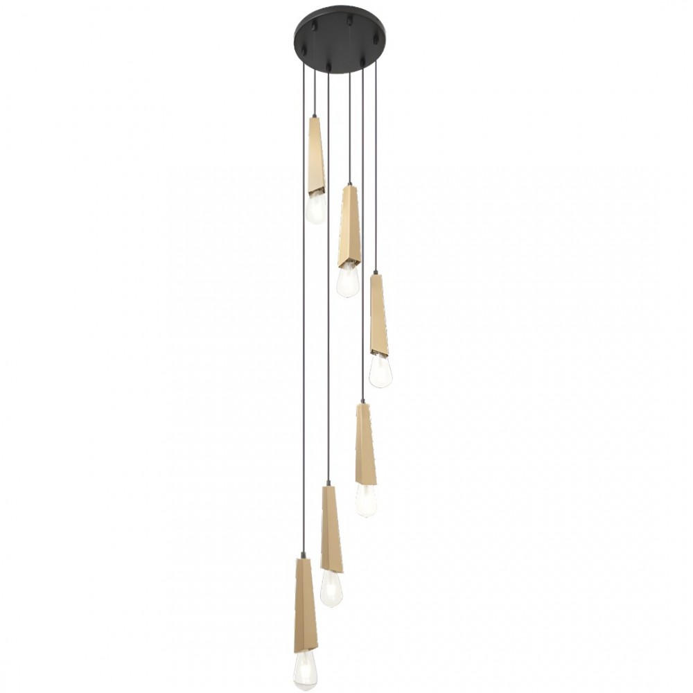 Suspension Incanti Galea, metal, matt black/antique brass, 6XE27, D.30 cm