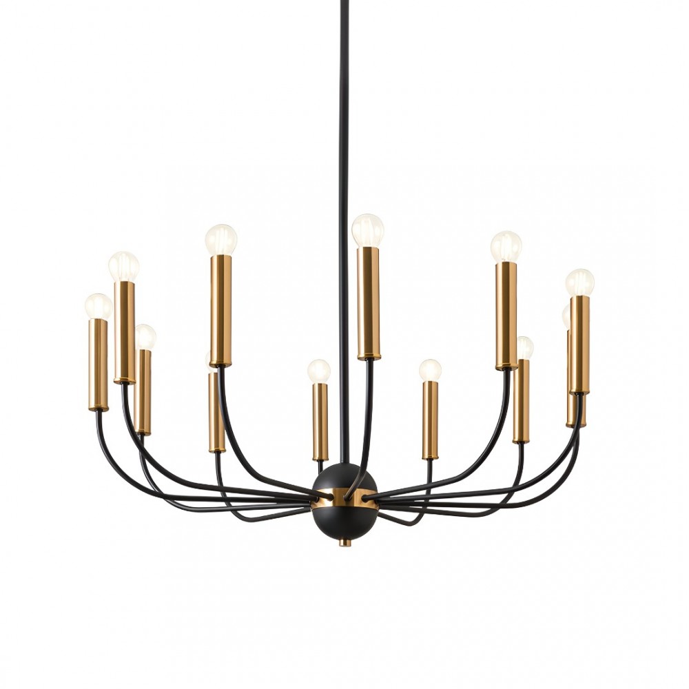 Chandelier Incanti Konig, metal, matt black/antique brass, 12XE14, D.81 cm