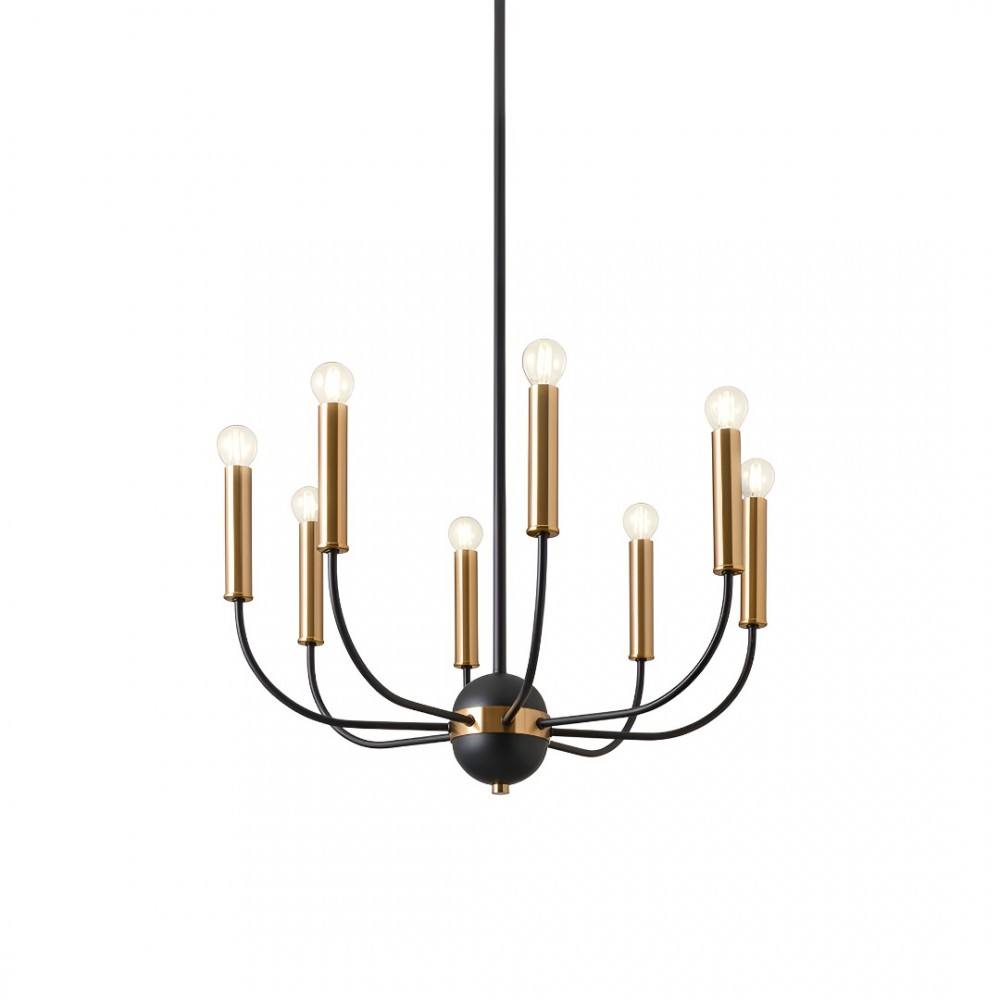 Chandelier Incanti Konig, metal, matt black/antique brass, 8XE14, D.60 cm