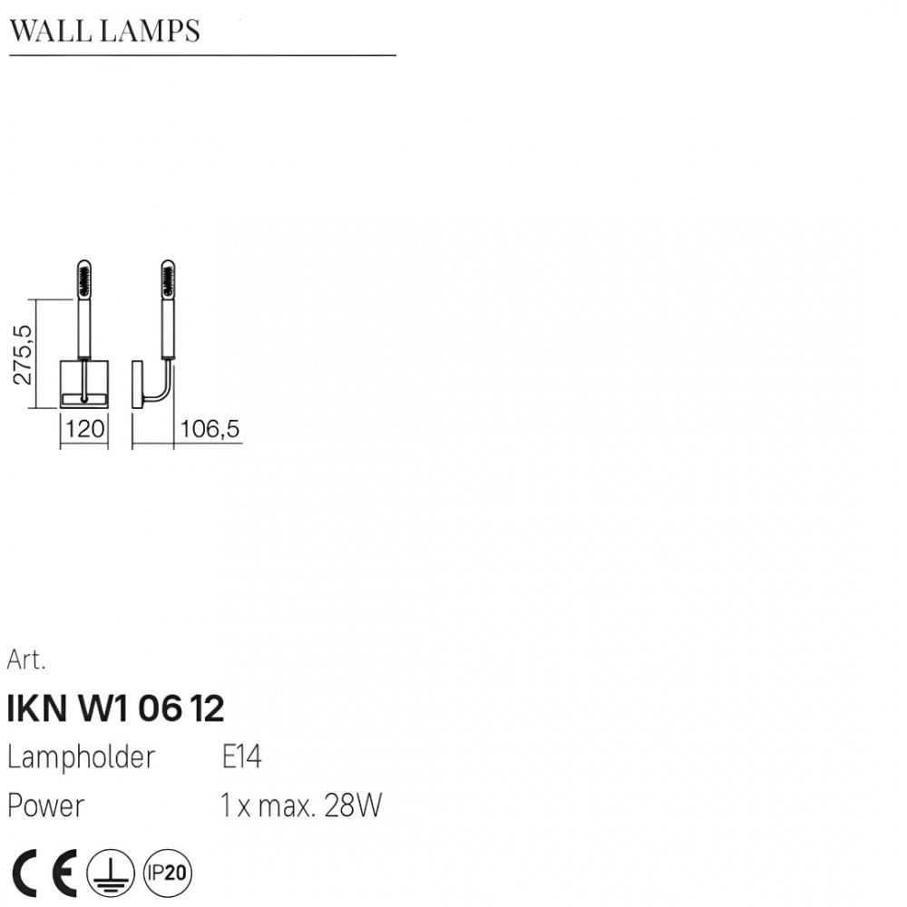 Wall lamp Incanti Konig, metal, matt black/antique brass, 1XE14, H.27 cm