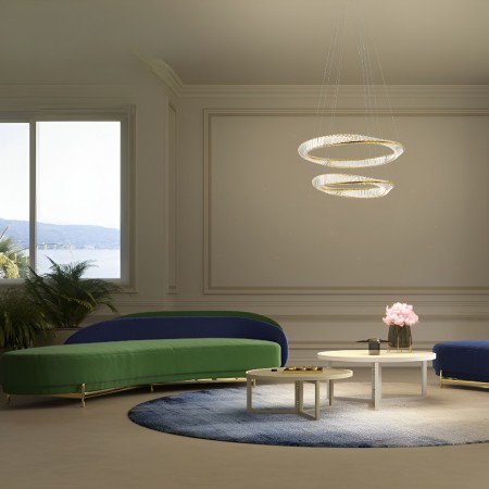 Suspension Incanti Oblige, metal, gold plated, dimmable, LED CCT, 73W, 5606 lumens, 3000K/4000K/6000K, D.80 cm