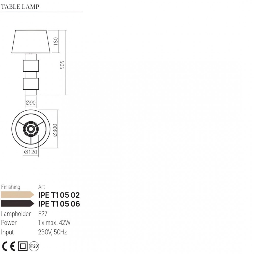 Table lamp Incanti Perpetuo, metal, matt gold, textile beige, 1XE27, H.50 cm