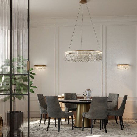 Suspension Incanti Vanesia, metal, brushed gold, dimmable, LED CCT, 57W, 4400 lumens, 3000K/4000K/6000K, D.100 cm