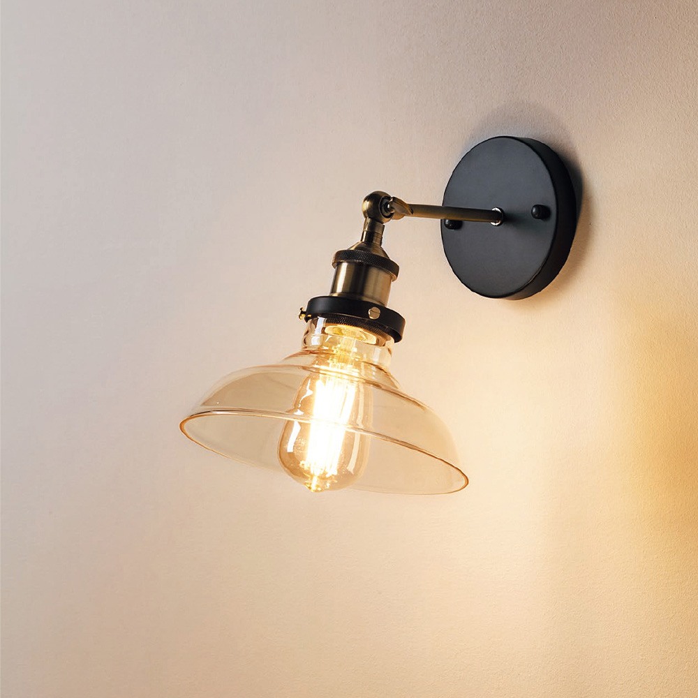 Wall lamp Smarter Saville, metal, glass, black/antique brass, 1XE27, H.26 cm