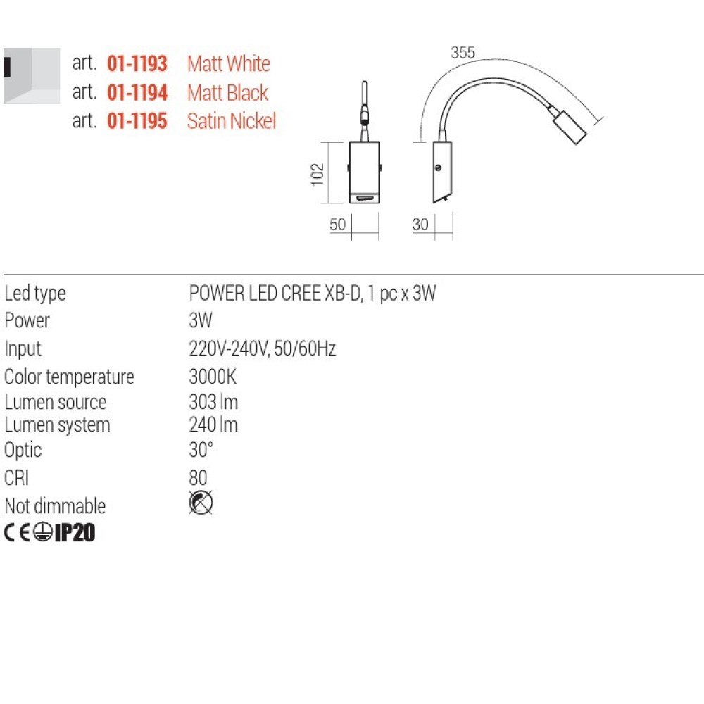 Wall lamp Redo Hello, metal, matt black, LED, 3W, 240 lumens, warm white 3000K, L.35 cm
