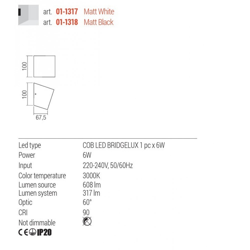Wall lamp Redo Tobiko, metal, matt black, LED, 6W, 317 lumens, warm white 3000K, H.10 cm
