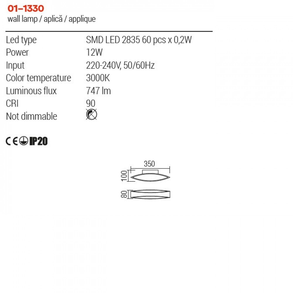 Wall lamp Redo Eigher, metal, matt white, LED, 12W, 747 lumens, warm white 3000K, L.35 cm