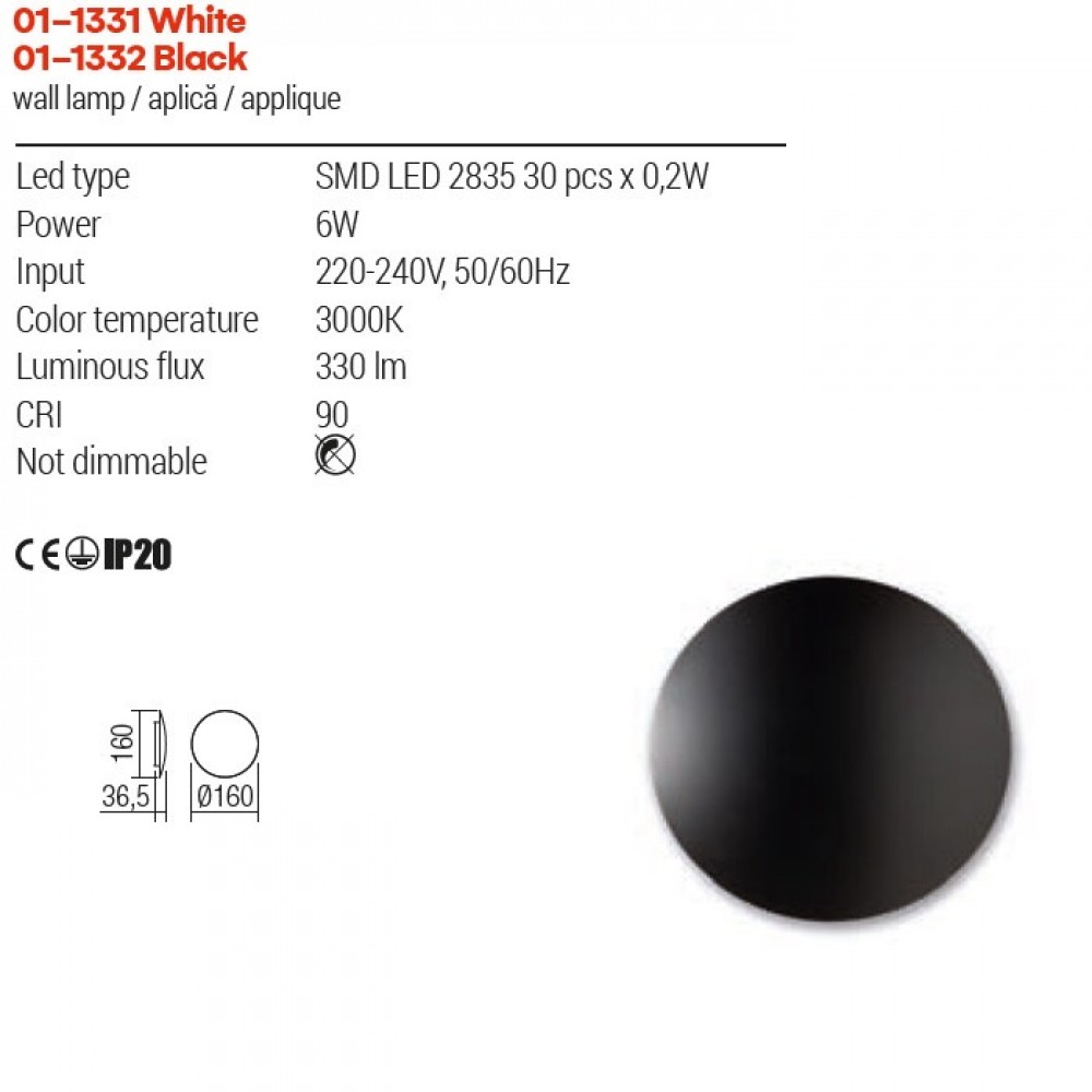 Wall lamp Redo Umbra, metal, matt black, LED, 6,5W, 330 lumens, warm white 3000K, D.16 cm