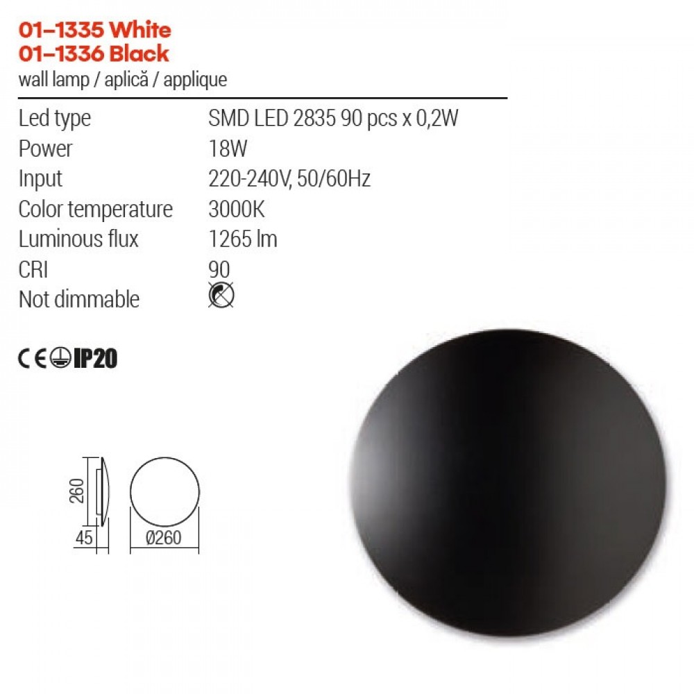 Wall lamp Redo Umbra, metal, matt black, LED, 18W, 1265 lumens, warm white 3000K, D.26 cm