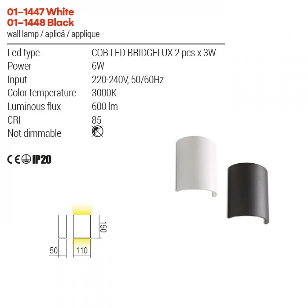 Wall lamp Redo Match, metal, matt black, LED, 6,7W, 600 lumens, warm white 3000K, H.15 cm, IP54