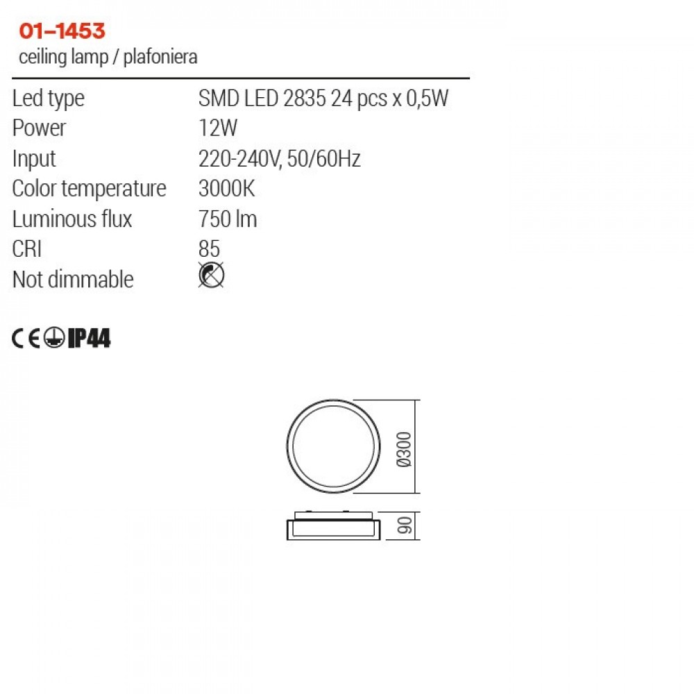 Ceiling lamp Redo Naji, metal, glass, chrome, LED, 12W, 750 lumens, warm white 3000K, D.30 cm