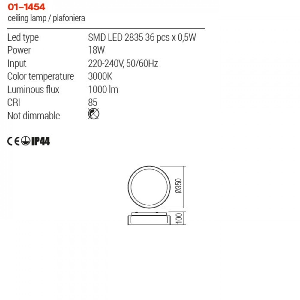 Ceiling lamp Redo Naji, metal, glass, chrome, LED, 18W, 1120 lumens, warm white 3000K, D.35 cm