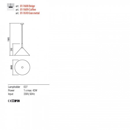 Suspension Redo Jaap, metal, gun metal, 1XE27, D.40 cm