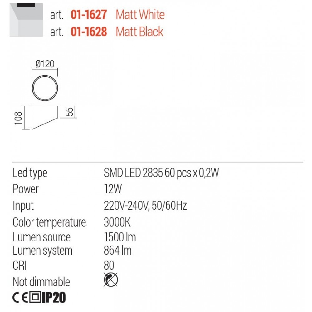 Ceiling lamp Redo Uto, metal, matt black, LED, 12W, 864 lumens, warm white 3000K, D.12 cm