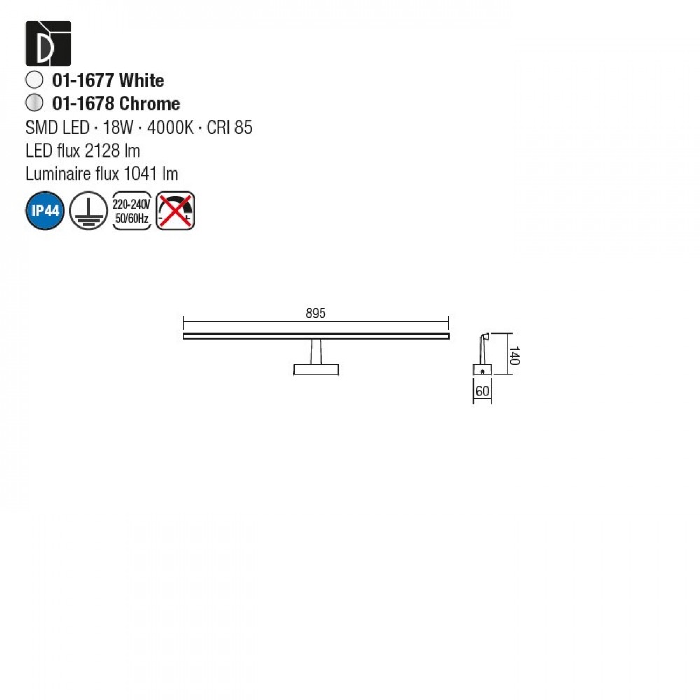 Wall lamp Smarter Neptune, metal, chrome, LED, 18W, 1041 lumens, neutral white 4000K, L.90 cm