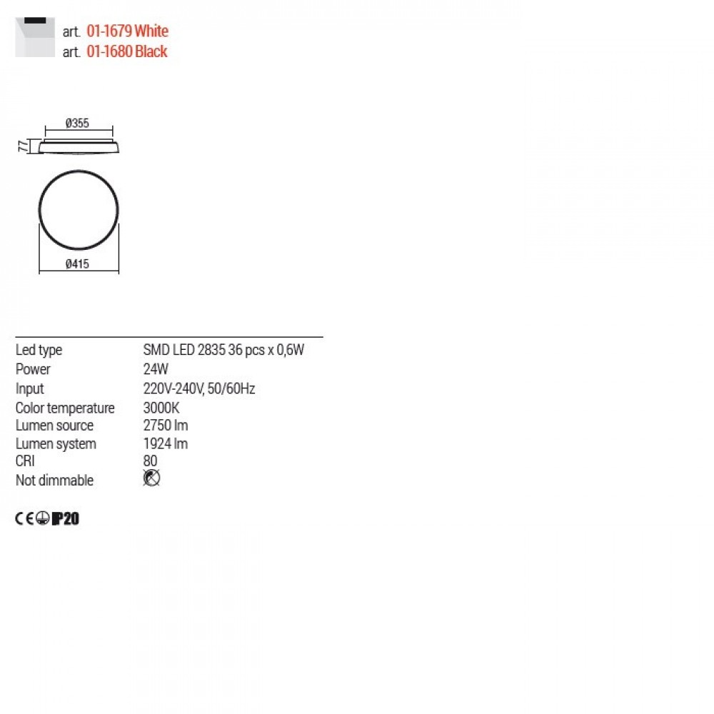 Ceiling lamp Redo Erie, metal, white, LED, 33.5W, 1924 lumens, warm white 3000K, D.41 cm