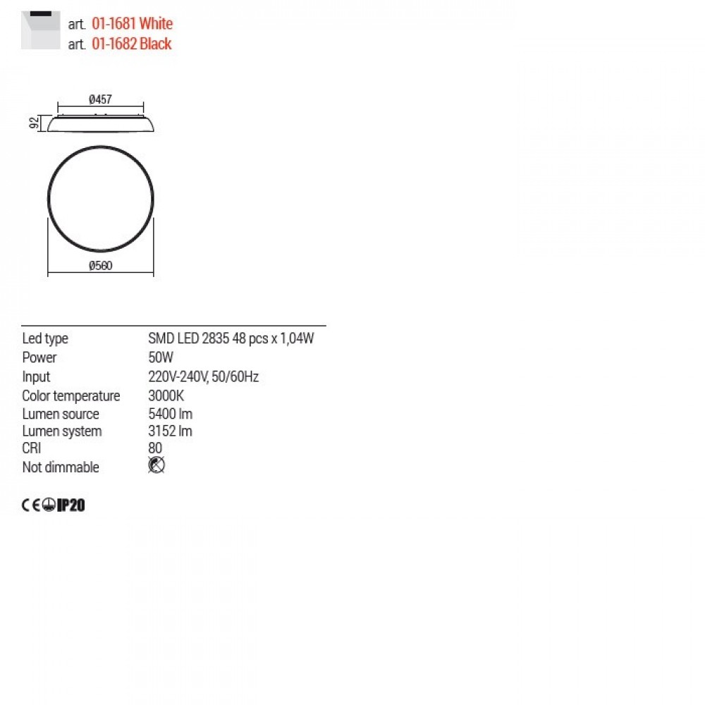 Ceiling lamp Redo Erie, metal, matt black, LED, 50W, 3152 lumens, warm white 3000K, D.56 cm
