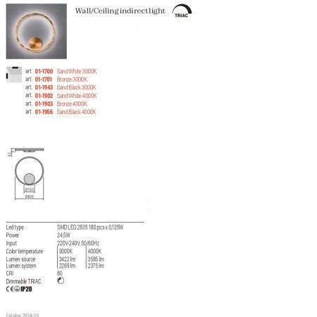 Wall lamp Redo Orbit, metal, bronze, LED, 24,5W, 2269 lumens, warm white 3000K, D.40 cm
