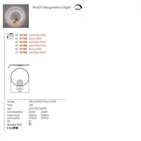 Wall lamp Redo Orbit, metal, bronze, LED, 44W, warm white 3000K, D.60 cm