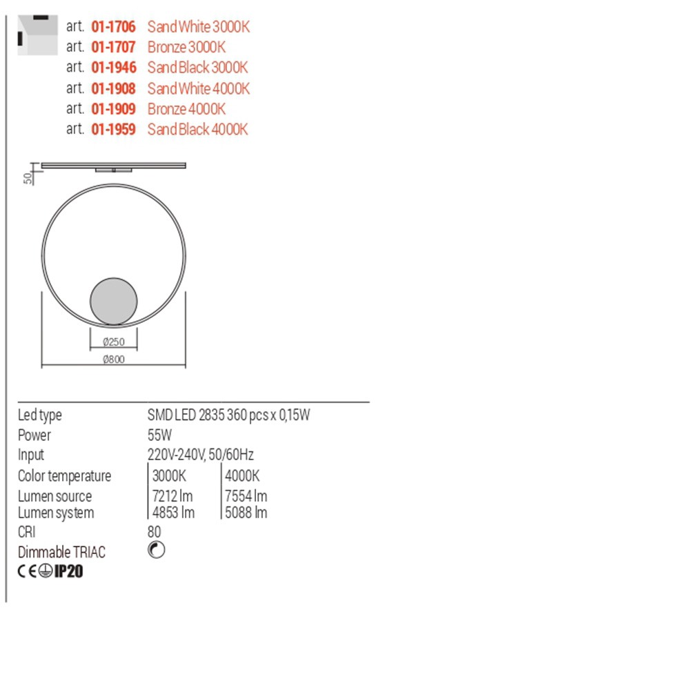 Wall lamp Redo Orbit, metal, sand black, LED, 55W, 4853 lumens, warm white 3000K, D.80 cm