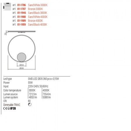 Wall lamp Redo Orbit, metal, sand black, LED, 55W, 4853 lumens, warm white 3000K, D.80 cm