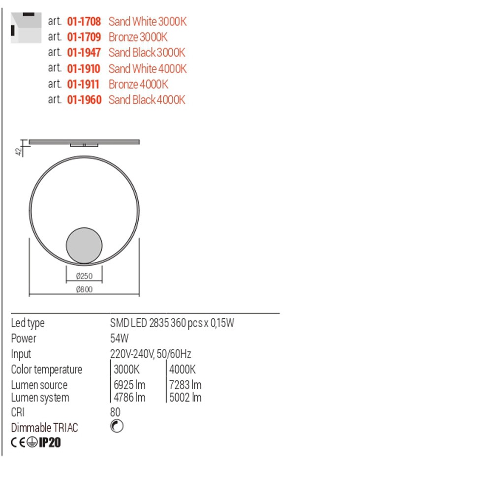 Wall lamp Redo Orbit, metal, sand white, LED, 54W, 5002 lumens, neutral white 4000K, D.80 cm